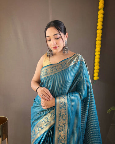 BLUE  Soft copper weaving saree  1