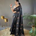  Black Amaya silk with zari based embroidery Saree