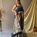 NAVY BLUE  Soft Silk Saree Is Having Checks Silver And Gold Zari Weaves Saree 