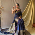 NAVY BLUE  Soft Silk Saree Is Having Checks Silver And Gold Zari Weaves Saree  2