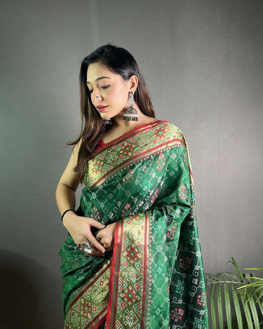 GREEN  SOFT RANGEEN PATOLA SILK SAREE 1