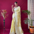 YELLOW  Pure linen Weaving saree 