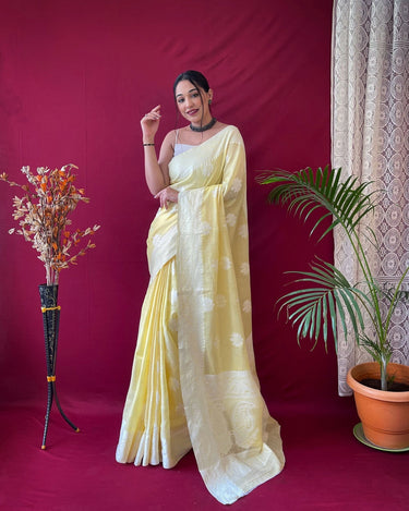 YELLOW  Pure linen Weaving saree 