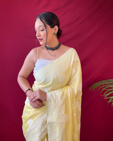 YELLOW  Pure linen Weaving saree 1