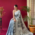 GRAY   Pure linen Weaving saree 2