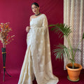 OFF WHITE   Pure linen Weaving saree