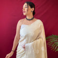 OFF WHITE   Pure linen Weaving saree 1