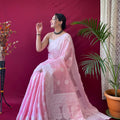 PINK   Pure linen Weaving saree 2