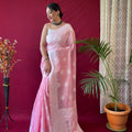 PINK   Pure linen Weaving saree 