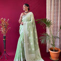 PISTA    Pure linen Weaving saree