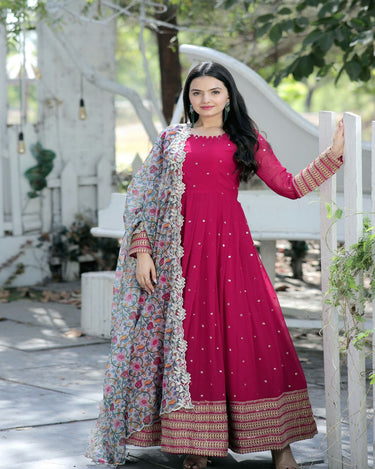Rani Pink Colour Floral Organza Dress Material – Just Salwars