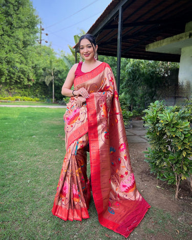 Wine Colour PURE PAITHANI SAREE WITH ALL-OVER ZARI AND MEENAKARI WEAVES