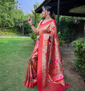 Wine Colour PURE PAITHANI SAREE WITH ALL-OVER ZARI AND MEENAKARI WEAVES 1