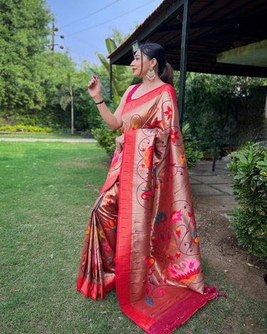 Wine Colour PURE PAITHANI SAREE WITH ALL-OVER ZARI AND MEENAKARI WEAVES 1