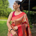 Wine Colour PURE PAITHANI SAREE WITH ALL-OVER ZARI AND MEENAKARI WEAVES 2