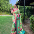 PERROT GREEN Colour PURE PAITHANI SAREE WITH ALL-OVER ZARI AND MEENAKARI WEAVES