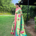 PERROT GREEN PURE PAITHANI SAREE WITH ALL-OVER ZARI AND MEENAKARI WEAVES 2