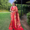 RED COLOUR PURE PAITHANI SAREE WITH ALL-OVER ZARI AND MEENAKARI WEAVES