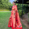 RED COLOUR PURE PAITHANI SAREE WITH ALL-OVER ZARI AND MEENAKARI WEAVES 3