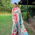 SKY BLUE COLOUR PURE PAITHANI SAREE WITH ALL-OVER ZARI AND MEENAKARI WEAVES