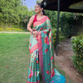 TEAL BLUE PURE PAITHANI SAREE WITH ALL-OVER ZARI AND MEENAKARI WEAVES