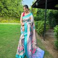 LIGHT PURPLE PURE PAITHANI SAREE WITH ALL-OVER ZARI AND MEENAKARI WEAVES