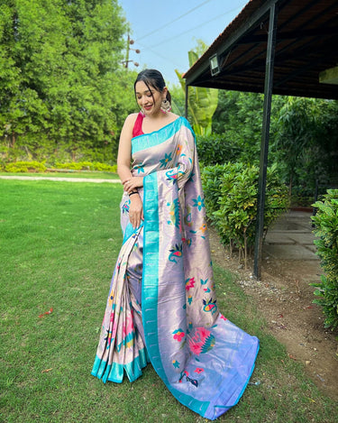 LIGHT PURPLE PURE PAITHANI SAREE WITH ALL-OVER ZARI AND MEENAKARI WEAVES