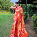 ORANGE PURE PAITHANI SAREE WITH ALL-OVER ZARI AND MEENAKARI WEAVES