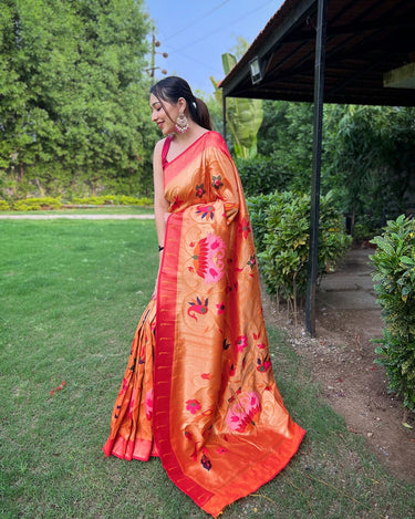 ORANGE PURE PAITHANI SAREE WITH ALL-OVER ZARI AND MEENAKARI WEAVES 2