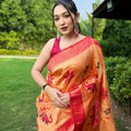 ORANGE PURE PAITHANI SAREE WITH ALL-OVER ZARI AND MEENAKARI WEAVES 1