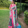 LIGHT BLUE PURE PAITHANI SAREE WITH ALL-OVER ZARI AND MEENAKARI WEAVES