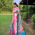 LIGHT BLUE PURE PAITHANI SAREE WITH ALL-OVER ZARI AND MEENAKARI WEAVES 2