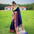  NAVY BLUE ganga jamuna border in combination with paithani weaving sarees