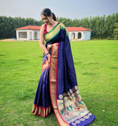  NAVY BLUE ganga jamuna border in combination with paithani weaving sarees