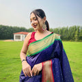 NAVY BLUE ganga jamuna border in combination with paithani weaving sarees 1