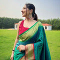 TEAL  BLUE ganga jamuna border in combination with paithani weaving sarees 2