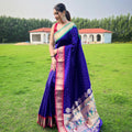   BLUE ganga jamuna border in combination with paithani weaving sarees 