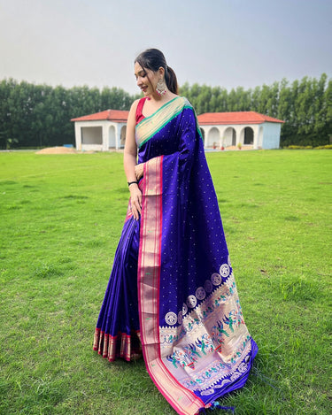   BLUE ganga jamuna border in combination with paithani weaving sarees 