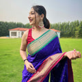   BLUE ganga jamuna border in combination with paithani weaving sarees  1