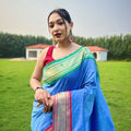 SKY   BLUE ganga jamuna border in combination with paithani weaving sarees  1