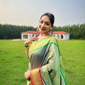 GREEN ganga jamuna border in combination with paithani weaving sarees  1