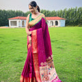 PINK  ganga jamuna border in combination with paithani weaving sarees  