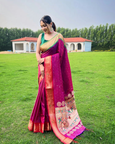 Temple Border Ganga Jamuna Linen Saree in Brown | Bengal Looms