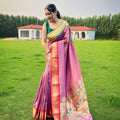 LIGHT PINK ganga jamuna border in combination with paithani weaving sarees   