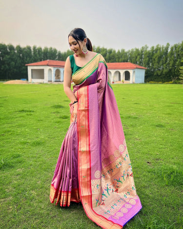 LIGHT PINK ganga jamuna border in combination with paithani weaving sarees   