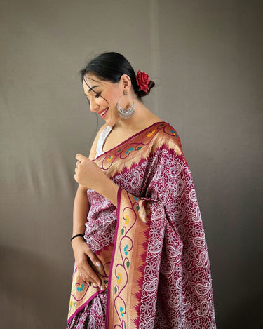 WINE Beautiful Lucknowi weaving saree 2