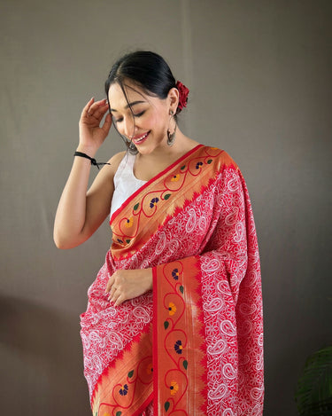 RED Beautiful Lucknowi weaving saree 1