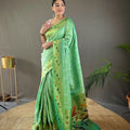 PERROT GREEN Beautiful Lucknowi weaving saree