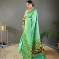 PERROT GREEN Beautiful Lucknowi weaving saree 1