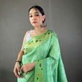 PERROT GREEN Beautiful Lucknowi weaving saree 2